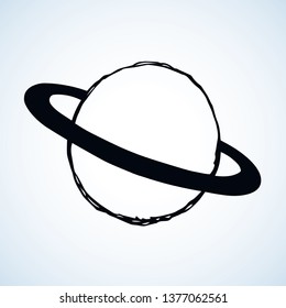 Glob giant duo gas orb ball shape on white sky backdrop. Outline sci-fi ui study cosmo concept. Simple line black ink hand drawn logo emblem sketchy in retro doodle comic engraved style pen on paper