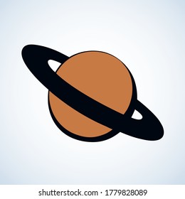 Glob giant duo gas orb ball shape. Light white sky backdrop. Outline sci-fi ui study cosmo concept. Simple bright brown color hand drawn flat logo emblem design in retro doodle comic engraved style