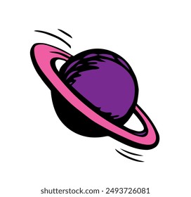 Glob giant duo gas orb ball shape on white sky backdrop. Outline sci-fi ui study cosmo concept. Simple bright violet color hand drawn logo emblem design sketchy in retro doodle comic engraved style