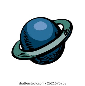 Glob giant duo gas orb ball shape on white sky backdrop. Outline sci-fi ui study cosmo concept. Simple bright violet color hand drawn logo emblem design sketchy in retro doodle comic engraved style