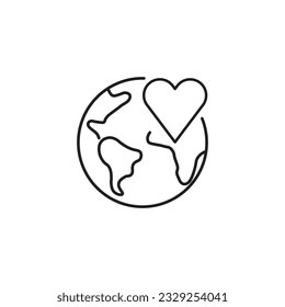 Glob with heart line icon vector illustration.