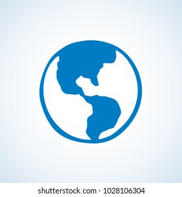Glob orb round hemisphere shape on white backdrop. Network science outline study concept. Freehand line blue ink hand drawn picture logo emblem sketchy in art retro doodle cartoon style pen on paper