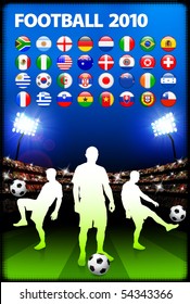 Global 2010 Soccer Match with Stadium Background Original Illustration