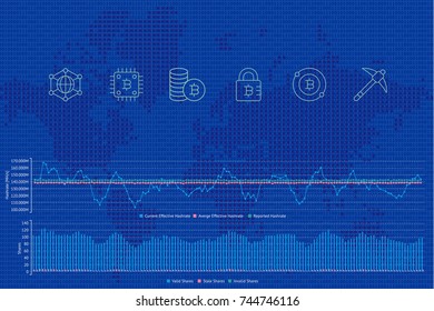 Global Abstract Bitcoin Crypto Currency Blockchain Technology World Map Background Illustration