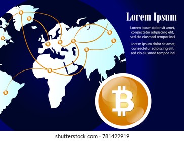 Global Abstract Bitcoin Crypto Currency Technology World Map