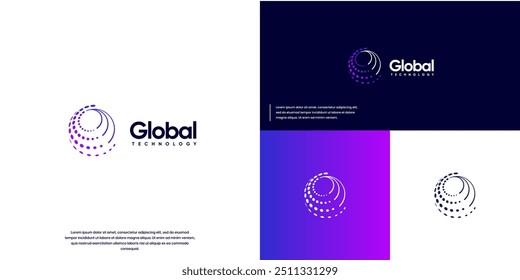 global abstract technology, circular shape, digital innovation, logo design vector.