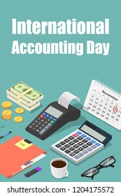 Global accounting day concept background. Isometric illustration of global accounting day vector concept background for web design