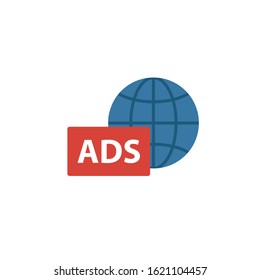 Global Advertising icon. Flat creative element from advertising icons collection. Colored global advertising icon for templates, web design and software.