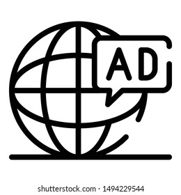 Global advertising icon. Outline global advertising vector icon for web design isolated on white background