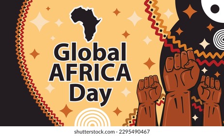 Global Africa Day vector wide horizontal banner with retro style, geometric shapes, typography and African continent icon on flag. Global Africa Day modern simple poster background . may 25.