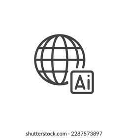 Global ai line icon. linear style sign for mobile concept and web design. World Artificial intelligence outline vector icon. Symbol, logo illustration. Vector graphics