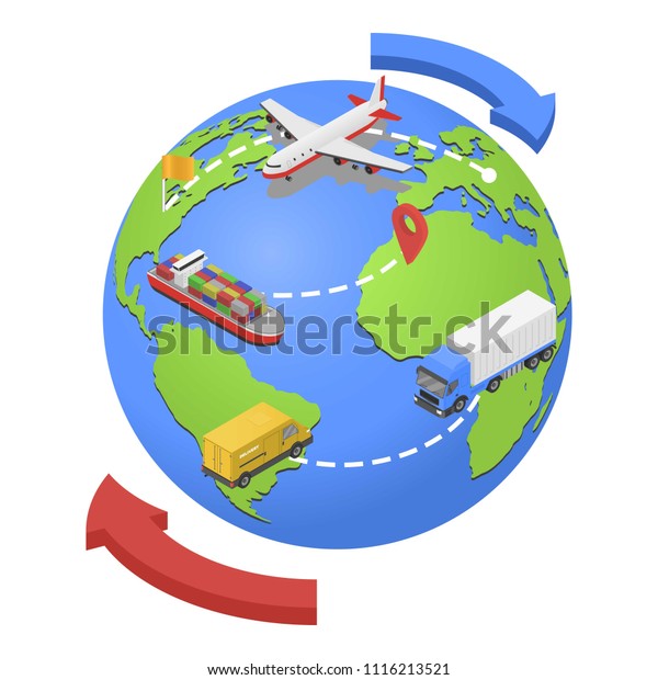 Global air,water, road shipping icon.\
Isometric of global air,water, road shipping vector icon for web\
design isolated on white\
background