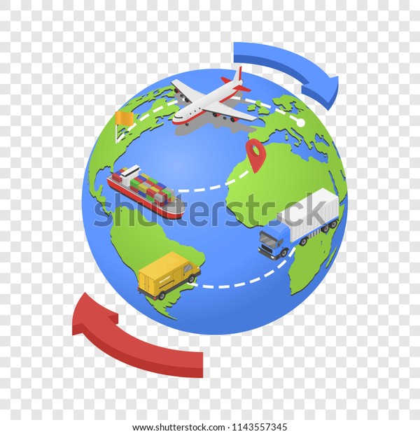 Global\
air,water, road shipping icon. Isometric of global air,water, road\
shipping vector icon for on transparent\
background