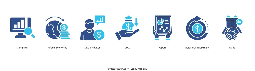 Global Analysis icon set computador, global economic, conselheiro visual, perda, relatório, retorno do investimento, comércio
