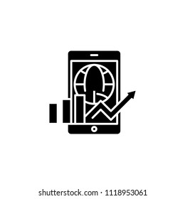 Global analytics black icon concept. Global analytics flat  vector symbol, sign, illustration.