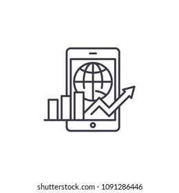 Global analytics linear icon concept. Global analytics line vector sign, symbol, illustration.