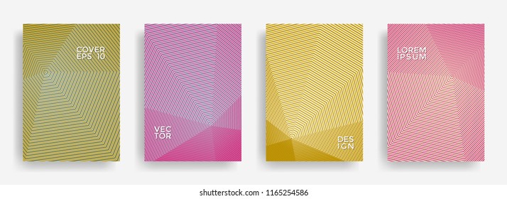 Global annual report design vector collection. Gradient halftone grid texture cover page layout templates set. Report covers geometric design, business brochure pages corporate backgrounds.