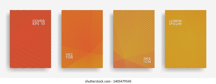 Global annual report design vector collection. Halftone stripes edged texture cover page layout templates set. Report covers geometric design, business brochure pages corporate banners.