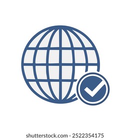 Global approval. Globe with a check mark, symbolizing worldwide acceptance and approval.