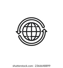 Global con icono de contorno de flecha. Ilustración vectorial. Icono aislado es adecuado para web, infografías, interfaces y aplicaciones.
