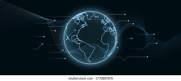 Global artificial intelligence with the connection. Our future technology, machine learning, big data banner, poster, concept, header, cover for website, article, presentation, flyers. Cloud Computing