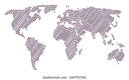 Global atlas composition made of american uncle sam design elements. Vector american uncle sam elements are organized into geometric global geography pattern.