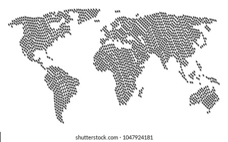 Global atlas concept organized of cursor arrow pictograms. Vector cursor arrow elements are composed into mosaic continental collage.
