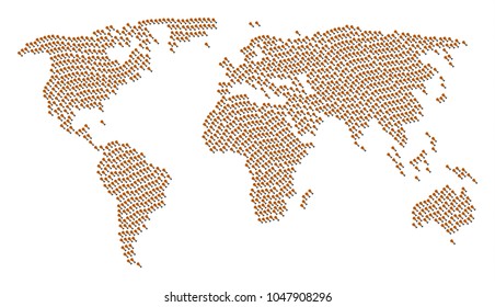 Global atlas mosaic designed of fried chicken leg pictograms. Vector fried chicken leg pictograms are united into geometric geographic plan.