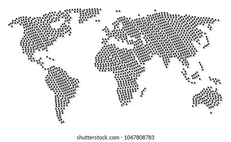 Global atlas pattern done of smoking detective design elements. Vector smoking detective icons are united into mosaic global collage.