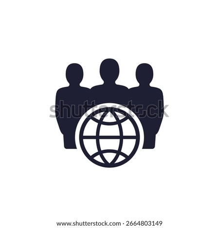 global audience icon with users, people and globe pictogram