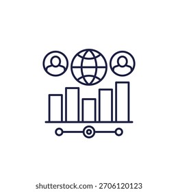 ícone de linha de audiência global com um gráfico
