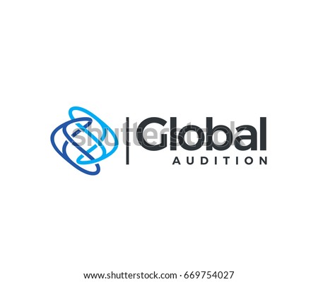 Global Auditio logotype. Two arrows fused together in a chain, located to each other in different directions, lines resembling the earth. Global network or transport.