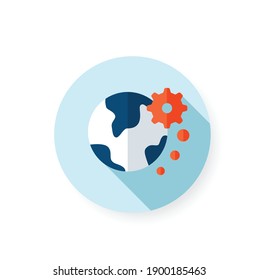 Global automation flat icon. New normal concept. Automation, digitalization, smart solutions. New life after covid19 outbreak, pandemic time influence. Isolated color vector illustration with shadow