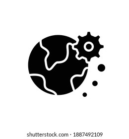 Global Automation Glyph Icon. New Normal Concept. Automation, Digitalization, Smart Solutions. New Life After Covid19 Outbreak, Pandemic Time Influence. Isolated Silhouette Vector Illustration