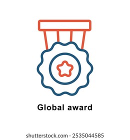 Icono de diseño de dos colores de contorno de Vector de premio global. Premios Símbolo sobre fondo blanco EPS 10 Archivo