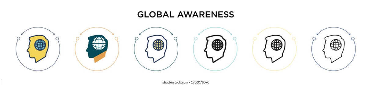 Global awareness icon in filled, thin line, outline and stroke style. Vector illustration of two colored and black global awareness vector icons designs can be used for mobile, ui, web