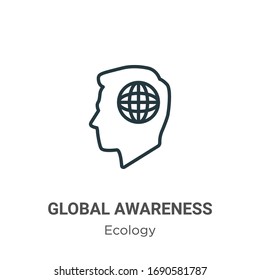 Global awareness outline vector icon. Thin line black global awareness icon, flat vector simple element illustration from editable ecology concept isolated stroke on white background