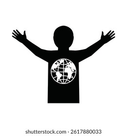 Global Awareness Silhouette Symbol With Open Arms And World Globe Inside Torso