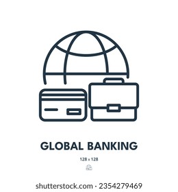 Global Banking Icon. International, Bank, World. Editable Stroke. Simple Vector Icon