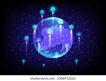 Descodificación de huellas digitales de Big Data global Futuro Tecnología digital Puntos Futuro Mundo AI EPS 10