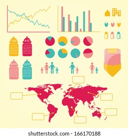 Global birth info graphics with statistics and graphs