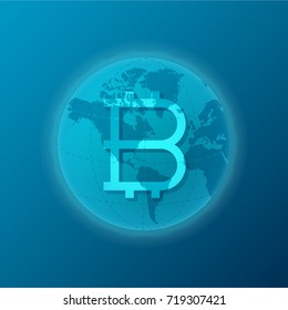 Global bitcoin cryptocurrency appearance concept with world map