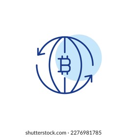 Global bitcoin cryptocurrency circulation. Virtual financial tools. Pixel perfect, editable stroke icon