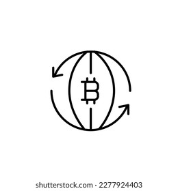 Global bitcoin cryptocurrency circulation. Virtual financial tools. Pixel perfect, editable stroke line icon