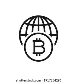 Global bitcoin icon concept isolated on white background. Vector illustration