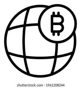 Global bitcoin icon. Outline Global bitcoin vector icon for web design isolated on white background