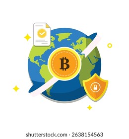 Global Bitcoin Transaction Vector Illustration
