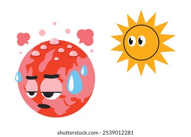 Global boiling concept illustration. Climate changes earth become heating. Cartoon style.