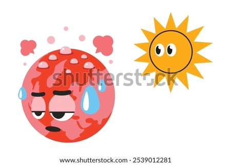 Global boiling concept illustration. Climate changes earth become heating. Cartoon style.
