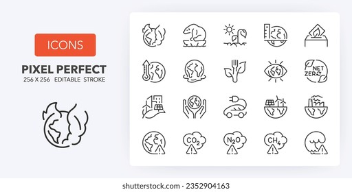 Global boiling thin line icon set. Outline symbol collection. Editable vector stroke. 256x256 Pixel Perfect scalable to 128px, 64px...